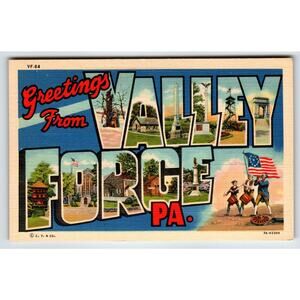 Greeting From Valley Forge Large Big Letter Postcard Pennsylvania Linen Unused